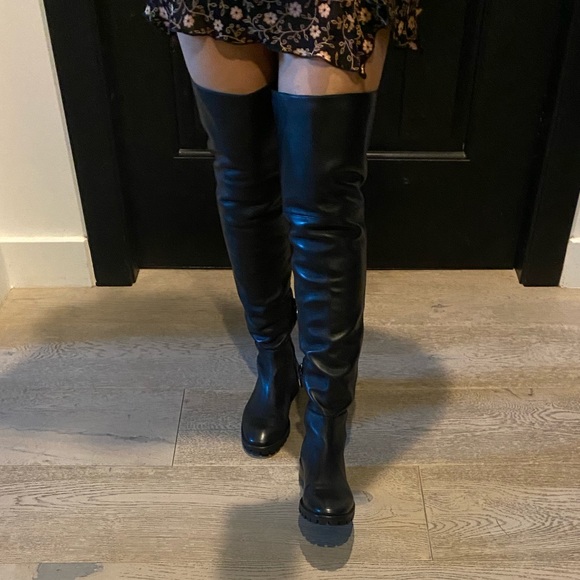 Stuart Weitzman Over the Knee Thigh-High Amber Black Leather Boots Sz 6 - Picture 3 of 9